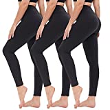 GAYHAY High Waisted Leggings for Women - Opaque Slim Tummy Control Pants for Yoga Workout Cycling Running (Black/Black/Black, Large-X-Large)