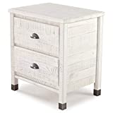 Baja Night Stand / 2 Drawer / Solid Wood / Rustic Bedside Table for Bedroom, Living Room, Sofa Couch, Hall / Metal Drawer Pulls, Shabby White