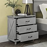 Bellemave 3-Drawer Nightstand, Wood Bedside Table Cabinet with Solid Pine Wood Legs (Rustic Gray)