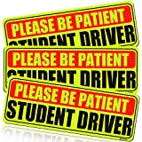 Botocar Student Driver Magnet for Car, Please Be Patient Student Driver, Magnetic Reflective Rookie Driver Bumper Sticker, New Drivers Vehicle Safety Sign, Yellow Large Bold Text 10 x 3.5 Inch, 3 Pack