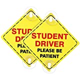 2 Pieces Student Driver Signs for Car Window Please Be Patient car New Student Driver Signs Stickers with Suction Cups Student Driver Window Cling Beginner Rookie Car Signs, 5 x 5 Inch