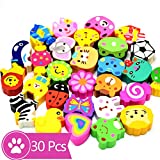 DOYIFun Pack of 30 Pencil Erasers, Cartoon Animal Puzzle Erasers Pencil Top Erasers Caps for Party Supplies Favors Kids Git