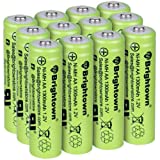 Brightown 12-Pack Rechargeable AA Batteries Pre-Charged, NiMH 1.2V 1300mAh High Capacity Double A Rechargeable Batteries for Solar Lights and Household Devices, Recharge up to 1200 Cycles