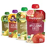 Happy Baby Organics Clearly Crafted Stage 2 Baby Food, Variety Pack, Pear-Squash-Blackberries, Apple-Kale-Avocado, Apple-Guava-Beet, Pear-Kale-Spinach, 4 Ounce Pouch (Pack of 16)