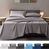 SONORO KATE Bamboo Sheets Bed Sheet Set - 100% Pure Organic Viscose - 400TC Bamboo 6 Pieces - Fit 18-20 Inch Deep Pocket Silk Feel, Cooling, Anti-Static, Hypoallergenic (Grey, King)