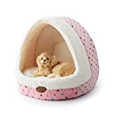 Tofern Colorful Dots Patterns Striped Cute Pet Fleece Bed Puppy Small Medium Dog Cat Sleeping Igloo House Non-Slip Warm Washable