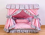 Kolachic Princess Pink Grey White Heart Pet Dog Handmade Bed House+1 Candy Pillow (M)