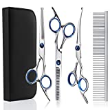 Dog Grooming Scissors, Liren Grooming Scissors for Dogs with Safety Round Tips, Professional 4 in 1 Dog Grooming Shears Set, Sharp and Durable Pet Grooming Scissors for Dogs and Cats
