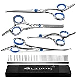 GLADOG Dog Grooming Scissors Kit with Safety Round Tips, Professional 5 in 1 Grooming Scissors for Dogs, Sharp and Durable Dog Grooming Shears for Dogs Cats Pets