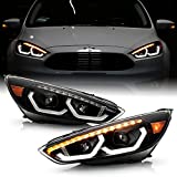 ACANII - For [Halogen w/o LED DRL] 2015-2018 Ford Focus Black Sequential Signal Full LED Projector Headlights Headlamps