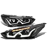 Pair Black Housing Clear LED Turn Signal Dual Halo DRL Projector Headlight Lamps Compatible with Ford Focus 15-18