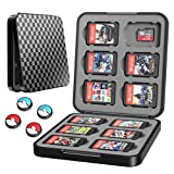 HEYSTOP Game Card Case Compatible with Switch OLED & Nintendo Switch Games,12 Slots Switch Holder, Slim and Portable Protective Shell Switch Cartridge Storage with 4 Joy-Con Thumb Grips Caps, Black