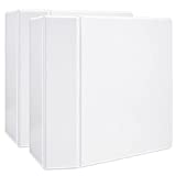 Amazon Basics Heavy-Duty 3 Ring Binder, Customizable View Binder with 5 Inch D-Ring, One -Touch Slant Ring, White, 2-Pack