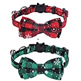 Faleela Breakaway Christmas Cat Collar with Bells - 2 Pack Cat Collar with Bells, Adjustable for Cats and Small Dogs for Pet (Green+Red)