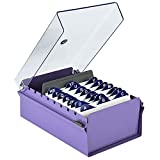 Acrimet 3 x 5 Card File Holder Organizer Metal Base Heavy Duty (AZ Index Cards and Divider Included) (Purple Color with Clear Crystal Plastic Lid Cover)