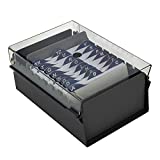 Acrimet 3 x 5 Card File Holder Organizer Metal Base Heavy Duty (AZ Index Cards and Divider Included) (Black Color with Clear Crystal Plastic Lid Cover)