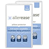 Aller-Ease Washable Zippered Hot Water Wash Pillow Protector, 2 Pack, White 2 Count
