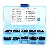 1000pcs Mini Machine Screws, M1 M1.2 M1.4 M1.7 Tiny Screws Cross Head Self-Tapping Bolts Assortment Kit