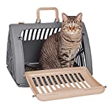 SportPet Designs Foldable Travel Cat Carrier - Front Door Plastic Collapsible Carrier, Gray and Tan, Medium (Pack of 1)