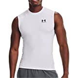 Under Armour mens Armour Heatgear Compression Sleeveless T-shirt , White (100)/Black , Large