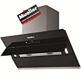 Mueller Deluxe 36" High Air Flow Modern Eurocentric Style Wall Mount Satin Finish & Black Tempered Glass LED Touch Control Oven Range Hood Vent Cooking Fan