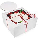 [10 Pack of Each] 12 Inch Cake Boxes with Cake Boards Set - 10 Sturdy 12x12x6 Cake Box with Window & 12 Inch Cake Boards for 10 Inch Cakes - Also for Pies, Pastries, Cookies, Cupcakes