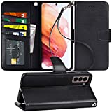Arae Case for Samsung Galaxy S21 Wallet Case Flip Cover with Card Holder and Wrist Strap for Samsung Galaxy S21, 6.2 inch (Black)