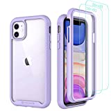 CellEver Compatible with iPhone 11 Case, Clear Full Body Heavy Duty Protective Case Anti-Slip Full Body Transparent Cover Designed for iPhone 11 (2X Glass Screen Protector Included) - Light Purple