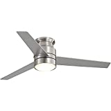 warmiplanet Flush Mount Ceiling Fan with Lights Remote Control, 52-Inch, Brushed Nickel(3-Blades)