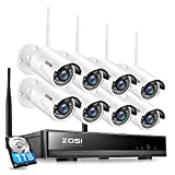 ZOSI 8CH 2K Wireless Security Camera System with 1TB Hard Drive,8x 3MP WiFi Outdoor Surveillance Cameras,Night Vision,Light and Siren Alarm,2 Way Audio,2K H.265+ 8Channel NVR for 24/7 Recording