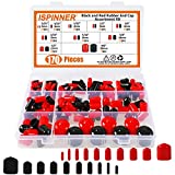 ISPINNER 170pcs Rubber End Caps Assortment Kit, Flexible Bolt Screw Thread Protector Safety Cover in 10 Sizes from 2/25" to 4/5", Black and Red