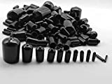 186 Pieces 12 Size Rubber End Caps Rubber Caps Screw End Caps Vinyl Flexible End Caps Rubber Thread Protector Caps Safety Screw Cover in 12 Sizes Form 2/25 to 4/5 Inch (Black)