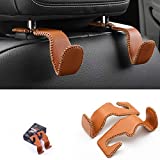 CREOMG Headrest Hooks for Car, Handmade Genuine Leather Wrapping, Brown, Pack of 2, for Hanging Purses, Bags and Coats, Back Seat Organizer, 5 Colors Optional