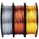 Shiny Silk Gold Silver Copper PLA Filament Bundle, 1.75mm 3D Printer Filament, Each Spool 0.5kg, 3 Spools Pack, with One 3D Printer Remove or Stick Tool MIKA3D