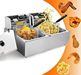 Wesoky 20.7 Qt Commercial Electric Deep Fryer with 2 Baskets, 2x6L Large Dual Tank Electric Deep Fryer Countertop for French Fries Turkey Restaurant Home Fast Oil Fryer with Temperature Control