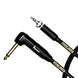 Mogami Gold BPSE TS-24R Belt Pack Instrument Cable for Wireless Instrument Systems, 1/4" TS Male Plug to 3.5mm Locking TRS Male Plug, Right Angle to Straight Connectors, 24 Inch