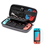 Soyan Carry Case Compatible with Nintendo Switch with 2 Pack Tempered Glass Screen Protectors (Gray)