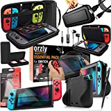 Switch Accessories Bundle - Orzly Essentials Pack for Nintendo Switch Case & Screen Protector (NOT OLED Model), Grip Case, Games Holder, Headphones - Classic Black Edition