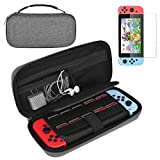 Wmythk Nintendo Switch Case Gray Protective Hard Portable Travel Bag with Tempered Glass Screen Protector-for Nintendo Switch Console & Accessories Protective