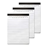 Legal Pads 8.5 x 11 with Date on Top, Narrow Ruled, White Note Pads College Ruled Writing Tablets for Office, School, 50 Sheets, 3 Pack