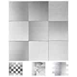 Art3d Peel and Stick Metal Backsplash Tile, Brushed Stainless Steel in Square, Pack of 10 Tiles 12"x12"