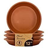 Jantens Plant Saucers - 4 Pack of 12 inch - Durable Thicker Plastic Plant Tray Flower Pot Saucers for Outdoors Indoors Flower Pots and Planters, Terracotta