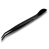 KAKURI Bonsai Tweezers Curved Serrated Tips with Spatula 8.8" Professional Bonsai Tool, Japanese Stainless Steel Black Coated, Made in JAPAN