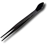 KAKURI Bonsai Tweezers Straight Serrated Tips with Spatula 8.8" Professional Bonsai Tool, Japanese Stainless Steel Black Coated, Made in Japan