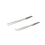 LGEGE 2pcs Long Handle Stainless Steel Straight and Curved Tweezers Nippers for Garden, Kitchen, Indoors and Outdoors