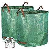 Gardzen 2-Pack 132 Gallons Gardening Bag with Double Bottom Layer - Extra Large Reuseable Heavy Duty Gardening Bags, Lawn Pool Garden Leaf Waste Bag, Comes with Gloves