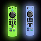 Glow Remote Cover Replacement for Alexa FireTVstick (3rd Gen) 2021 Release Voice Remote, 2-Pack Silicone Protective Case Sleeve with Lanyard Glow in Dark (Fluorescence Green and Blue)- LEFXMOPHY