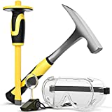 INCLY 5 PCS Geology Rock Pick Equipment Kit, 32 oz. Rock Hammer with 12" Mason Concrete Chisel, Safety Glasses, Whistle, jewelers loupe, Tool Set for Hounding,Gold Mining & Prospecting, Stone Breaking