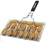 AIZOAM Portable Stainless Steel BBQ Barbecue Grilling Basket for Fish,Vegetables, Shrimp,and Small Flat Sea Food .Great Useful BBQ Tool.-ã€Bonus Additional Sauce Brush and 50 Natural Bamboo Skewers ã€‘