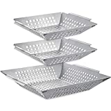 3 Pack Grill Baskets for Outdoor Grill, Heavy Duty Stainless Steel Vegetable Grill Basket, Barbecue Accessories, Grilling Basket for Veggies, Grilling Accessories for All Grills & Smokers